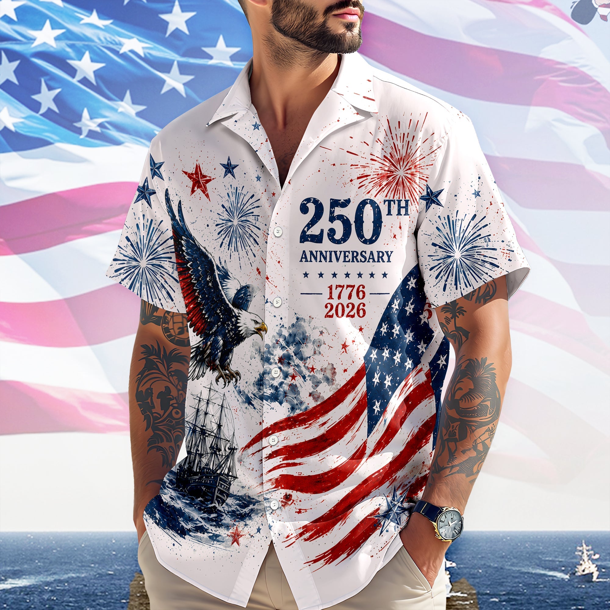 Personalized 250th Anniversary Hawaiian Shirt US Flag Gift HN590 - AOP Hawai Shirt GradoCreations