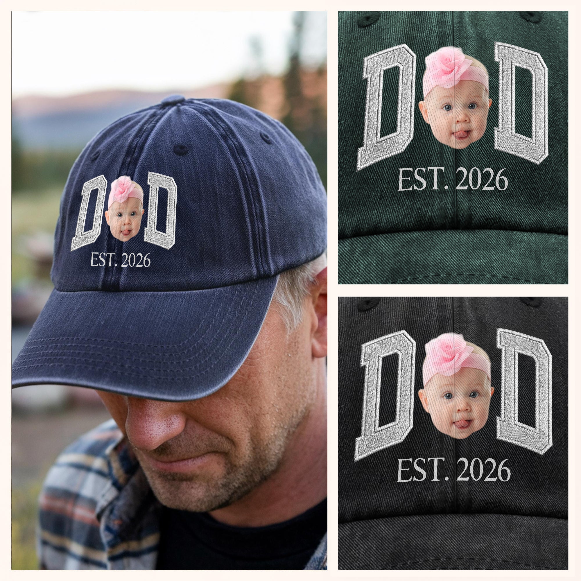 Custom Photo Face Washed Denim Baseball Cap Gift for Dad HN590 - Washed Denim Baseball Cap GradoCreations