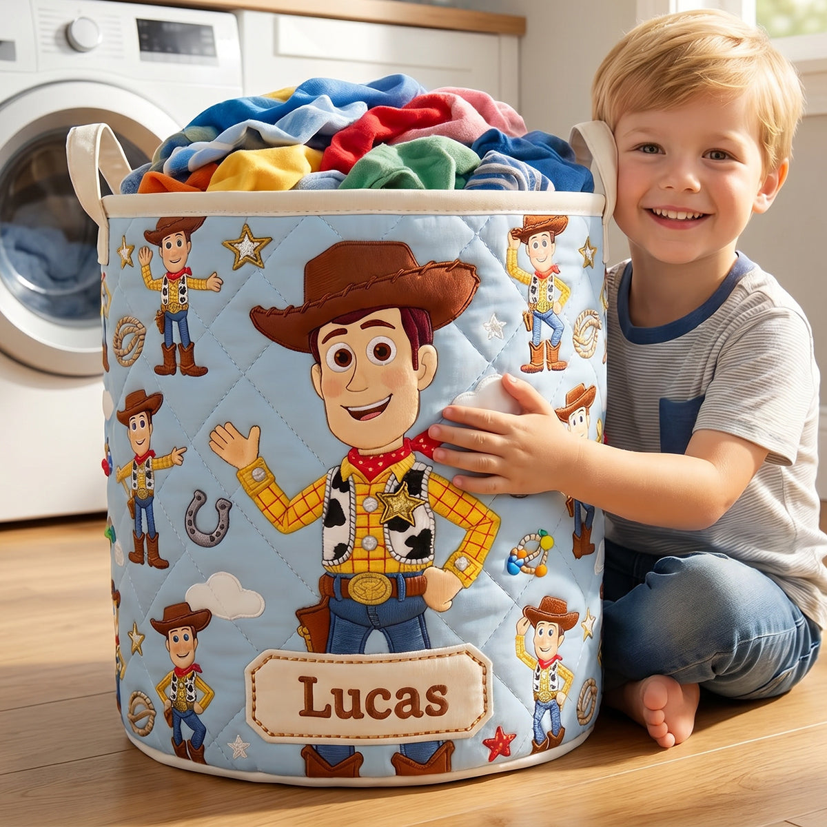 Personalized Quilted Laundry Basket with Custom Design for Kids