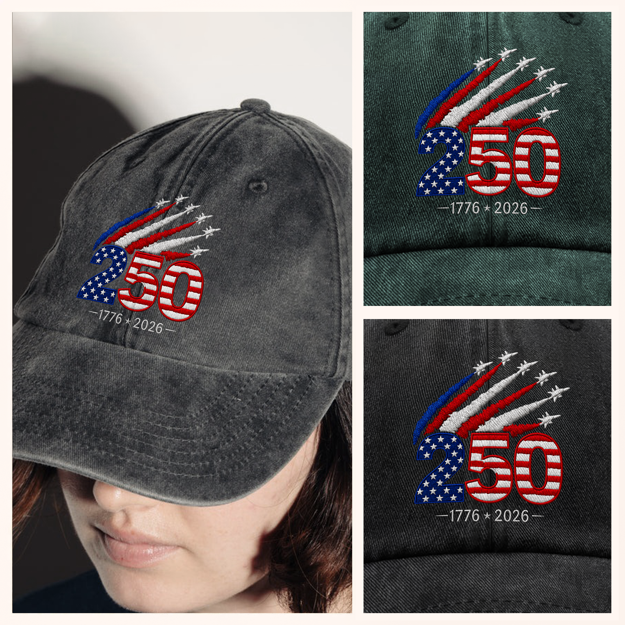 Personalized Washed Denim Baseball Cap 250 Years America Gift HN590 - Washed Denim Baseball Cap GradoCreations