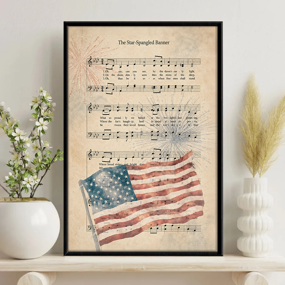 Personalized Star Spangled Banner Vintage Print Frame | Independence Day Gift HN590 - picture frame GradoCreations