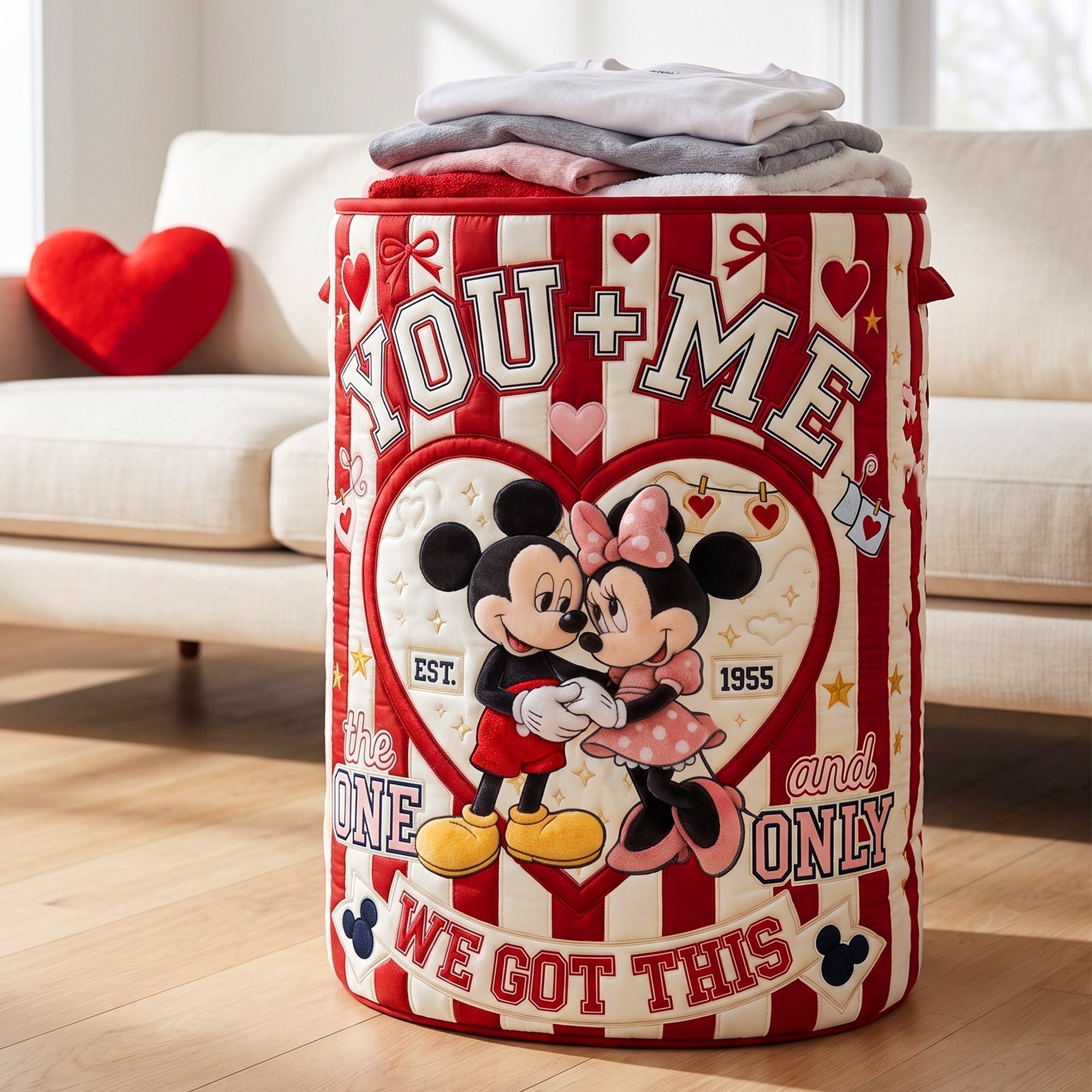 Personalized Quilted Laundry Basket Custom Couple Gift Red Hearts Quilted Laundry Basket GradoCreations