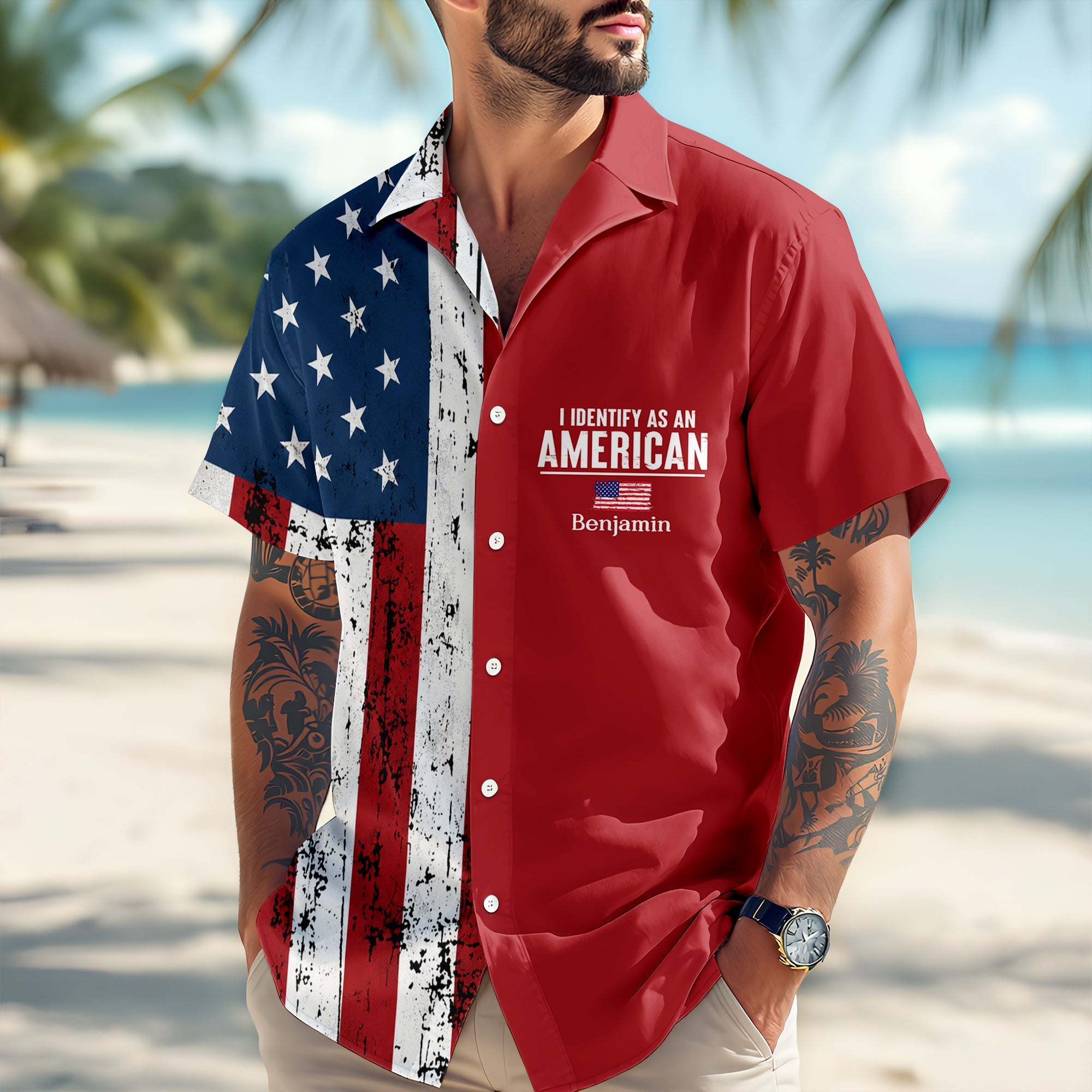 Personalized USA Flag Hawaiian Shirt Custom Name Gift for 4th of July HN590 - AOP Hawai Shirt GradoCreations