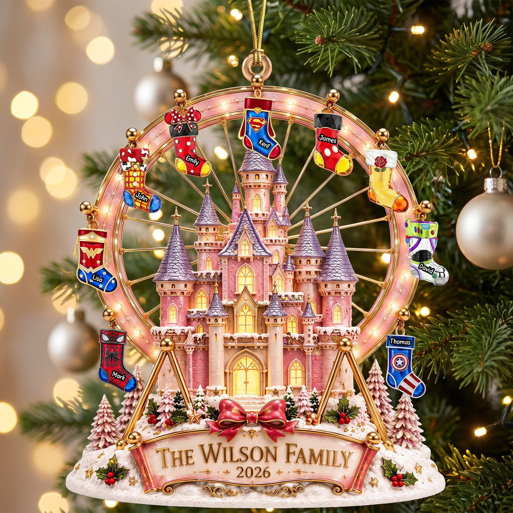 Personalized Acrylic Christmas Castle Ornament with Custom Names for Family Gifts Ornament GradoCreations