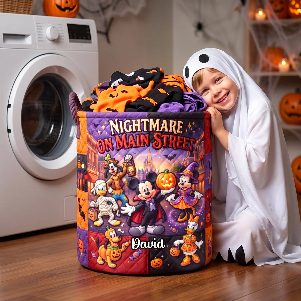 Personalized Nightmare On Main Street Quilted Laundry Basket for Halloween Lovers Quilted Laundry Basket GradoCreations
