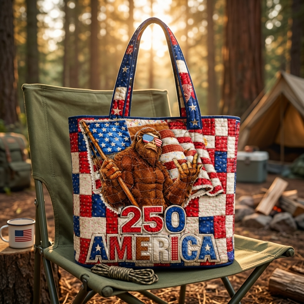 Patriotic Bigfoot Quilted Tote Bag Unique Gift for Her