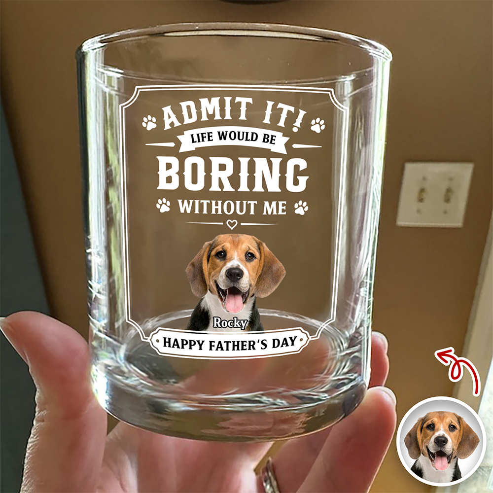 Personalized Pet Photo Whiskey Glass Custom Gift for Dad HN590 - Print Rock Glass GradoCreations