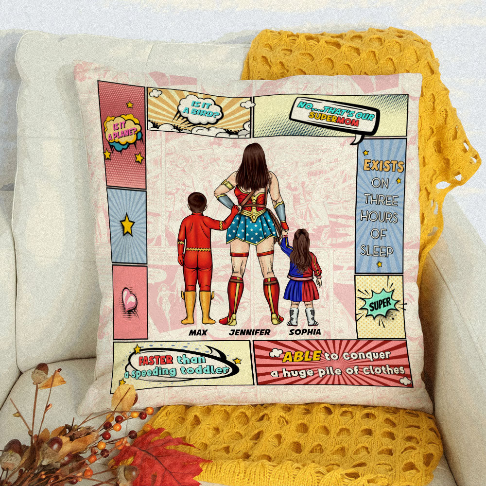 Personalized Super Mom Pillow Gift for Mother's Day | Custom Family Design