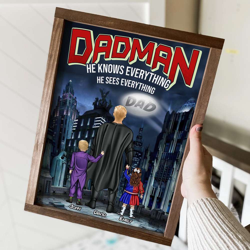 Personalized Super Hero Dadman Canvas Print Gift for Dad