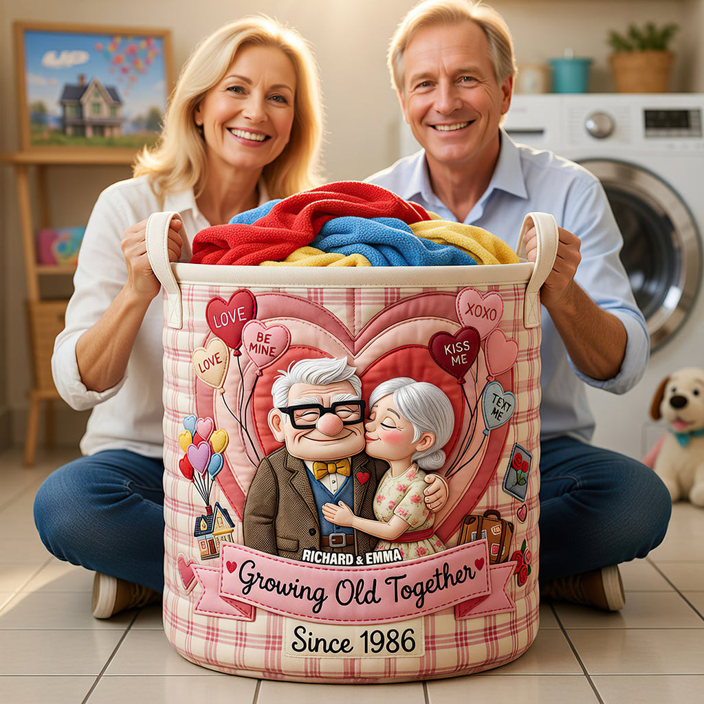Personalized Quilted Laundry Basket with Custom Artwork for Couples