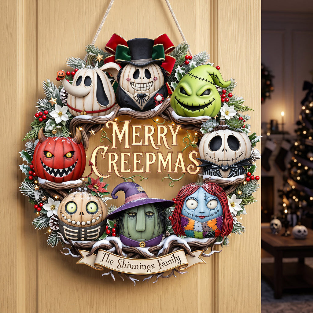 Personalized Merry Creepmas Wreath Wood Sign Unique Family Gift Wood Sign GradoCreations