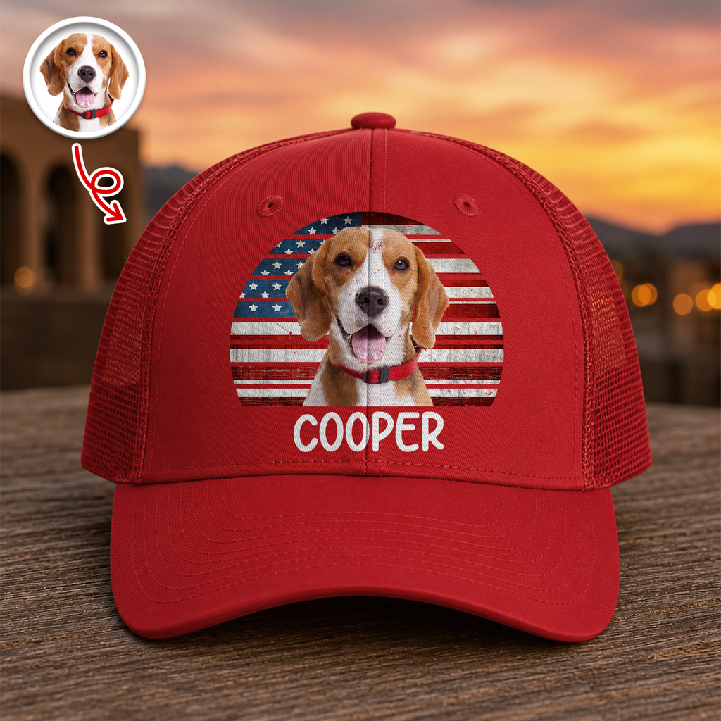 Personalized Vintage Dog Photo Trucker Hat Custom Gift for Dog Dad HN590 - Print Trucker Hat GradoCreations