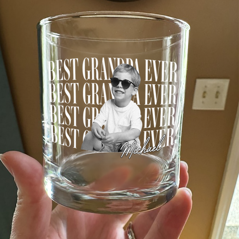 Personalized Vintage Photo Whiskey Glass Custom Gift for Dad HN590 - Print Rock Glass GradoCreations