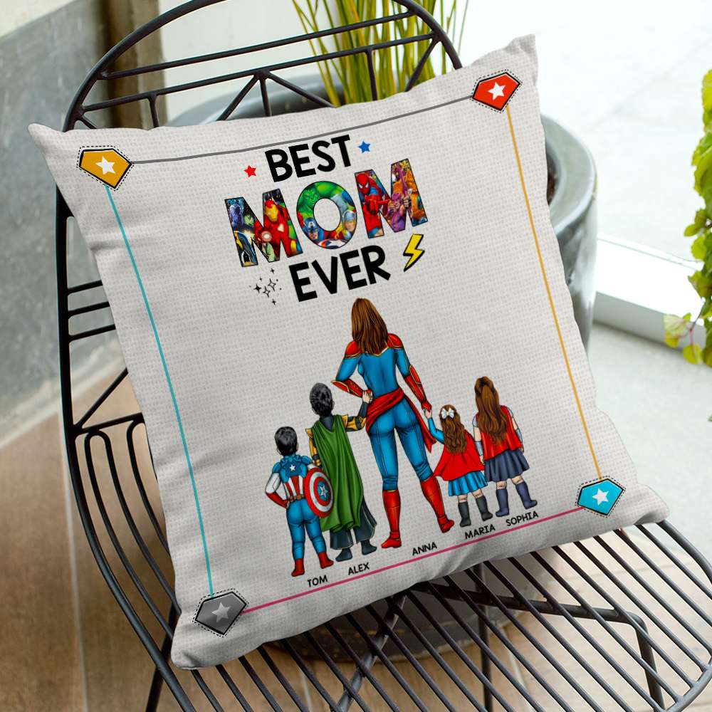 Personalized Superhero Best Mom Ever Pillow Gift for Mom