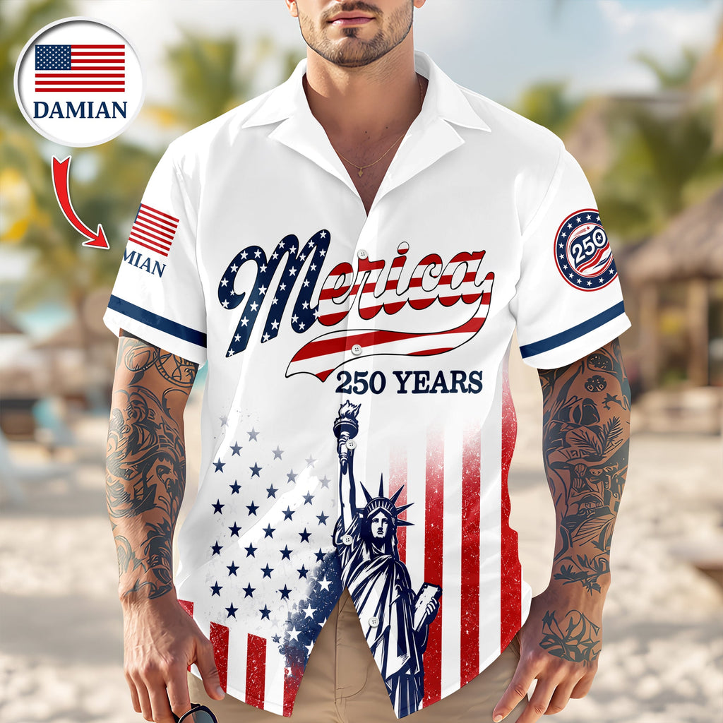 Personalized USA 250th Anniversary Hawaiian Shirt Custom Name Gift for 4th of July HN590 - AOP Hawai Shirt GradoCreations