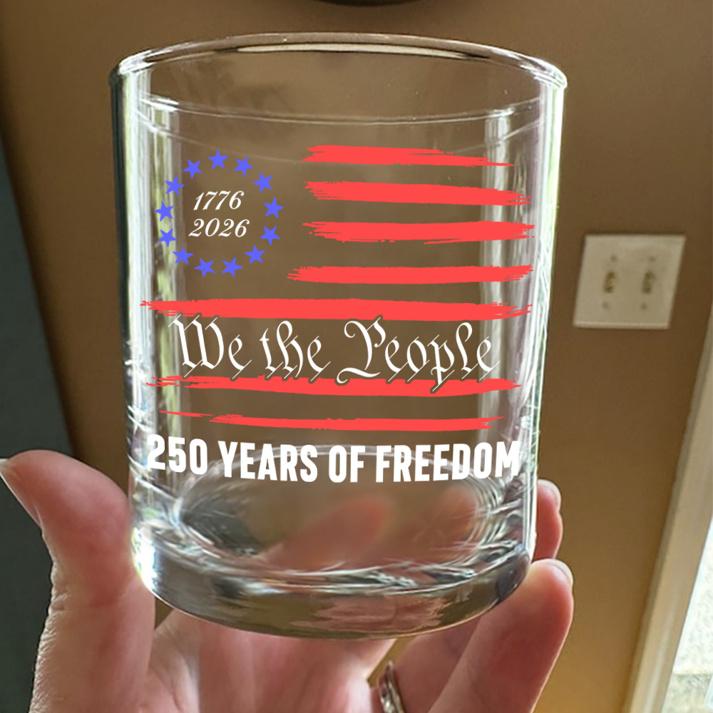 Personalized Whiskey Glass Custom Family Name 250 Years Freedom Gift HN590 - Print Rock Glass GradoCreations