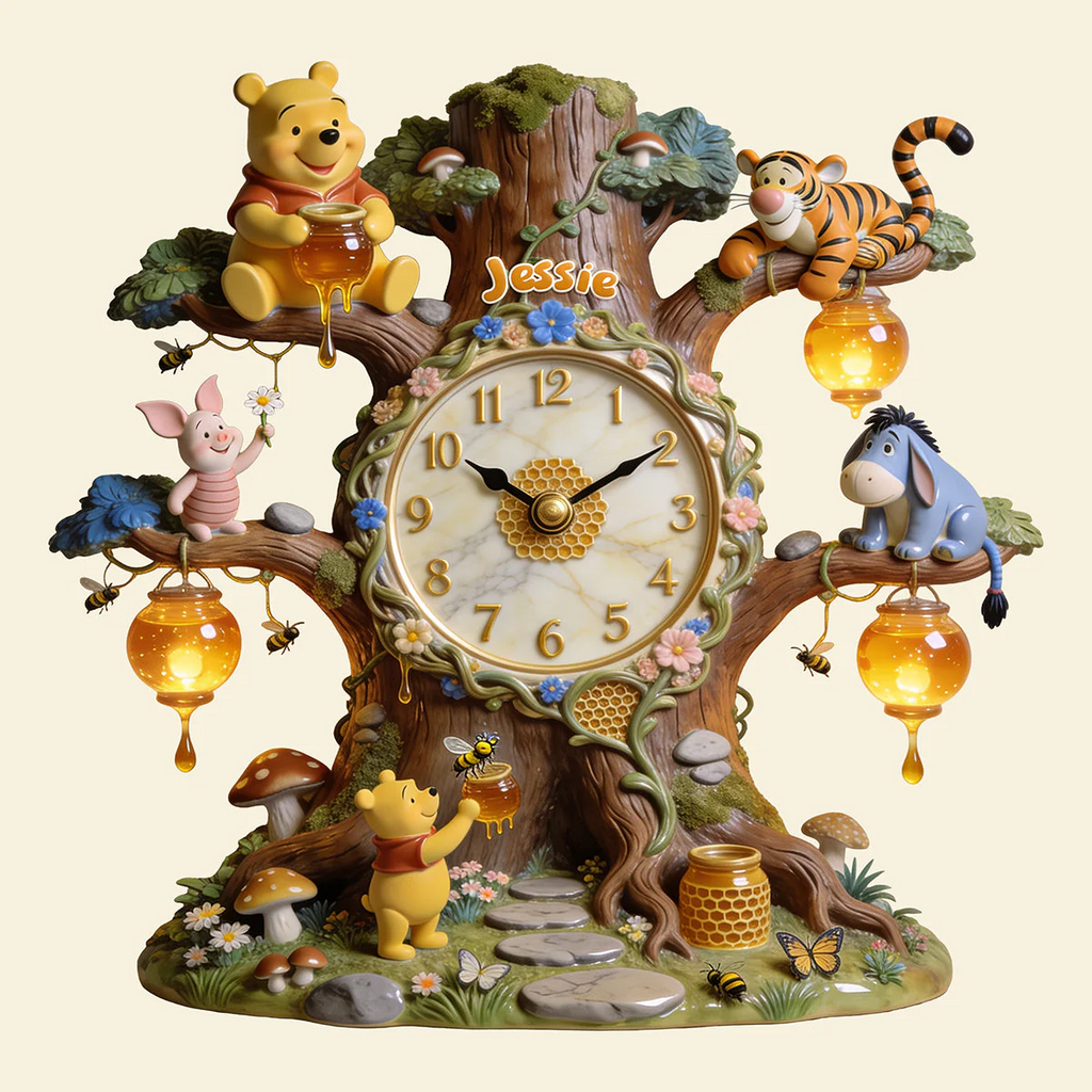 Personalized Winnie the Pooh Wall Clock Gift for Kids - 12/14 in Wall Hanging Clock GradoCreations