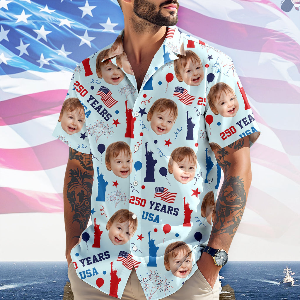 Personalized Hawaiian Shirt Photo Gift for Dad Patriotic Summer HN590 - AOP Hawai Shirt GradoCreations