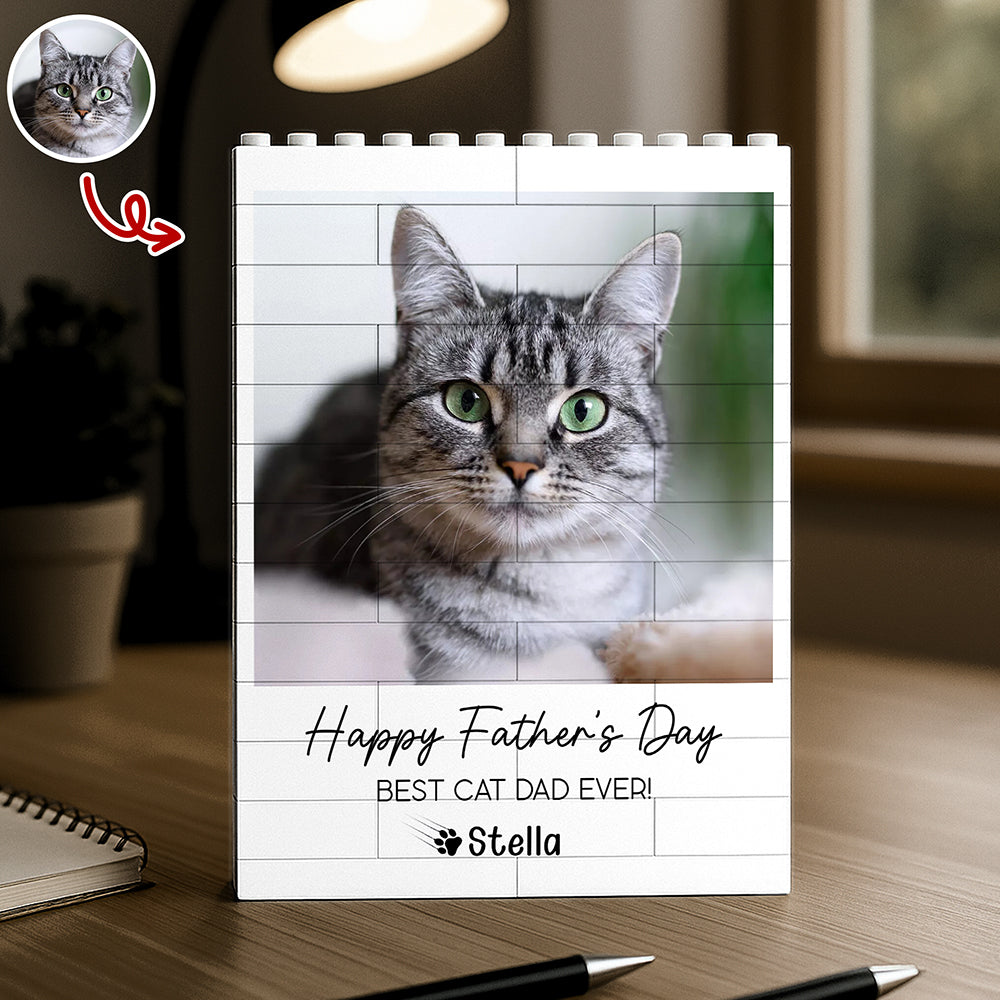 Personalized Building Blocks Photo Gift for Cat Dad Father's Day HN590 - Building Blocks diff design GradoCreations