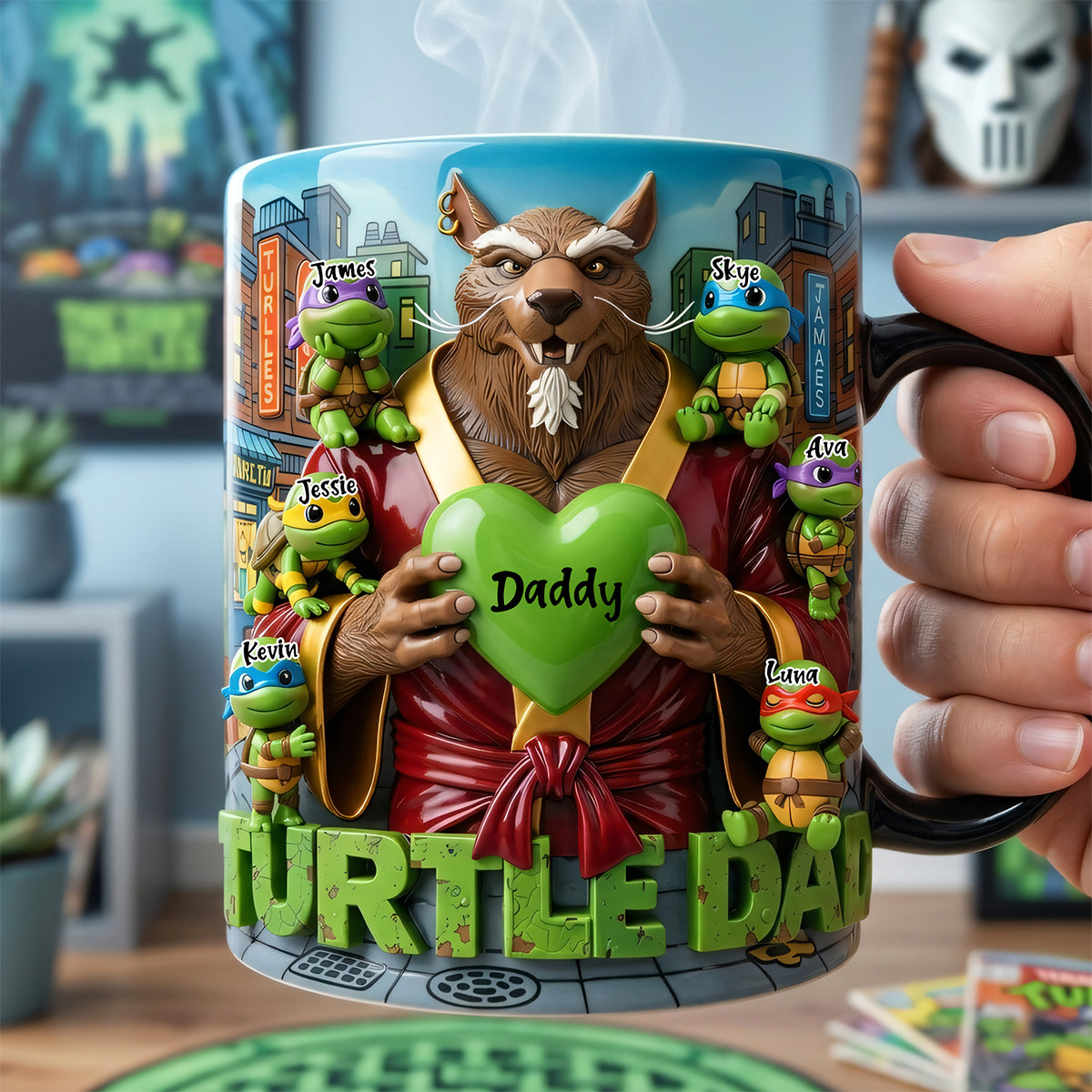 Personalized Color Changing Mug for Dad with Ninja Turtles