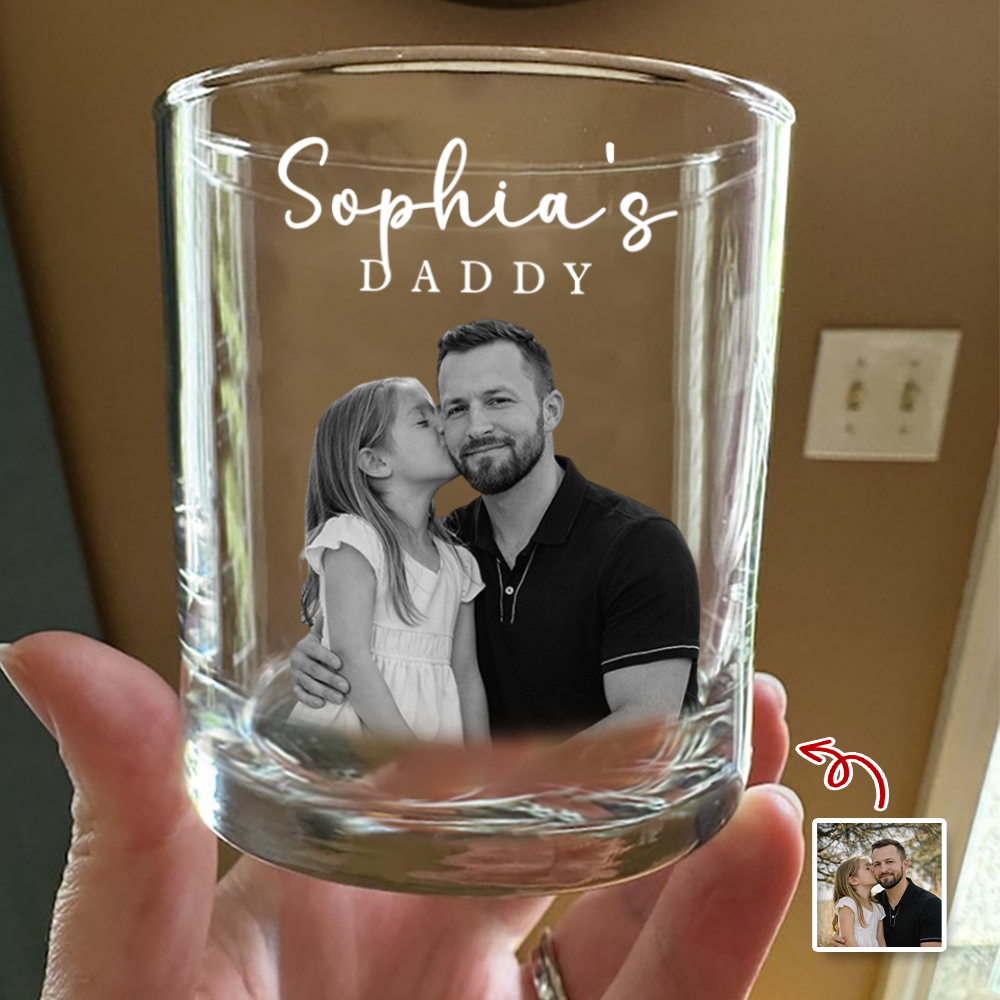 Personalized Photo Whiskey Glass Custom Gift for Dad HN590 - Print Rock Glass GradoCreations