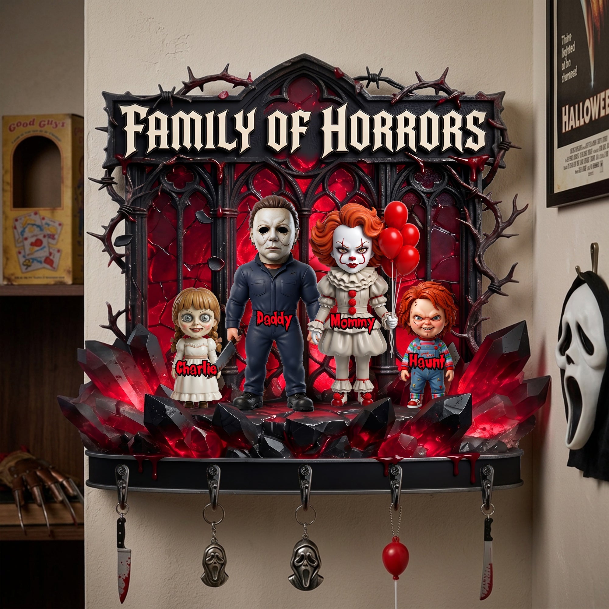 Personalized Family Of Horrors Hanging Rack Unique Halloween Gift Hanging Rack GradoCreations