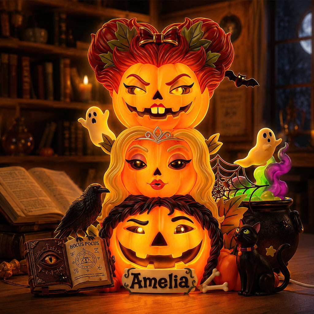 Personalized Acrylic Light Box Witch Pumpkin Stack Halloween Décor Acrylic Light Box GradoCreations