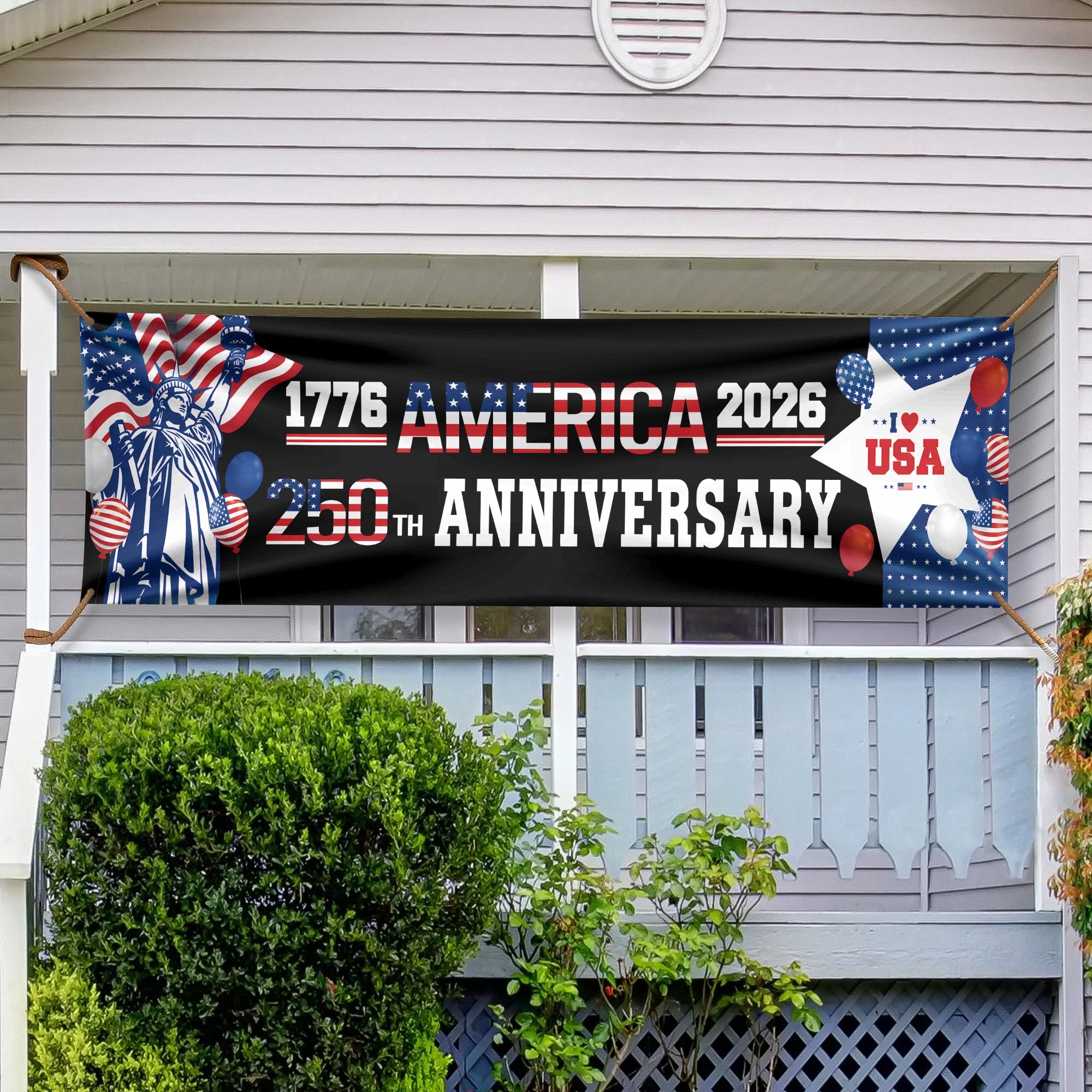 Personalized 250th Anniversary American Party Banner with Statue of Liberty HN590 - Banner GradoCreations