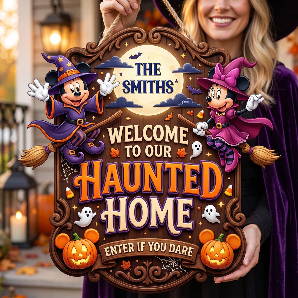 Personalized Haunted Home Wood Sign Custom Family Decor Halloween Gift Wood Sign GradoCreations