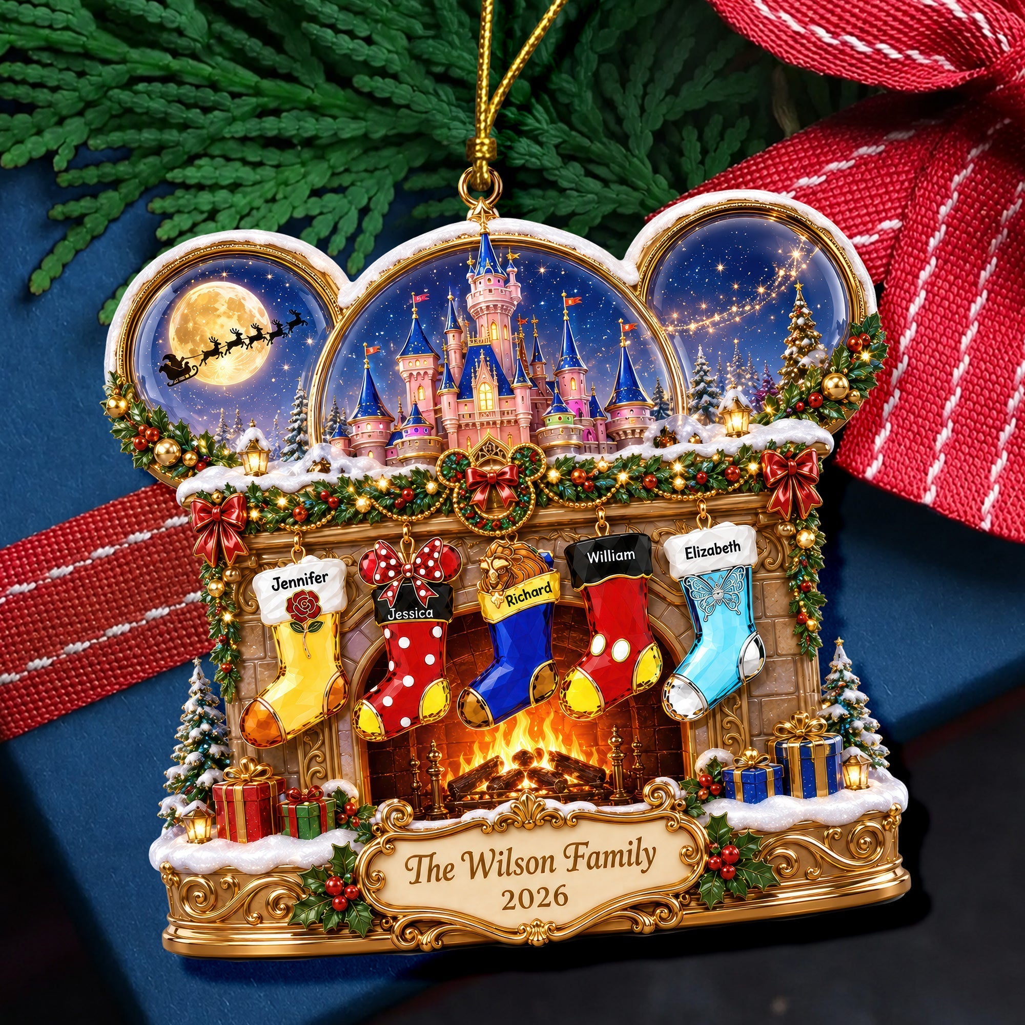 Personalized Family Christmas Stocking Acrylic Ornament Gift Ornament GradoCreations