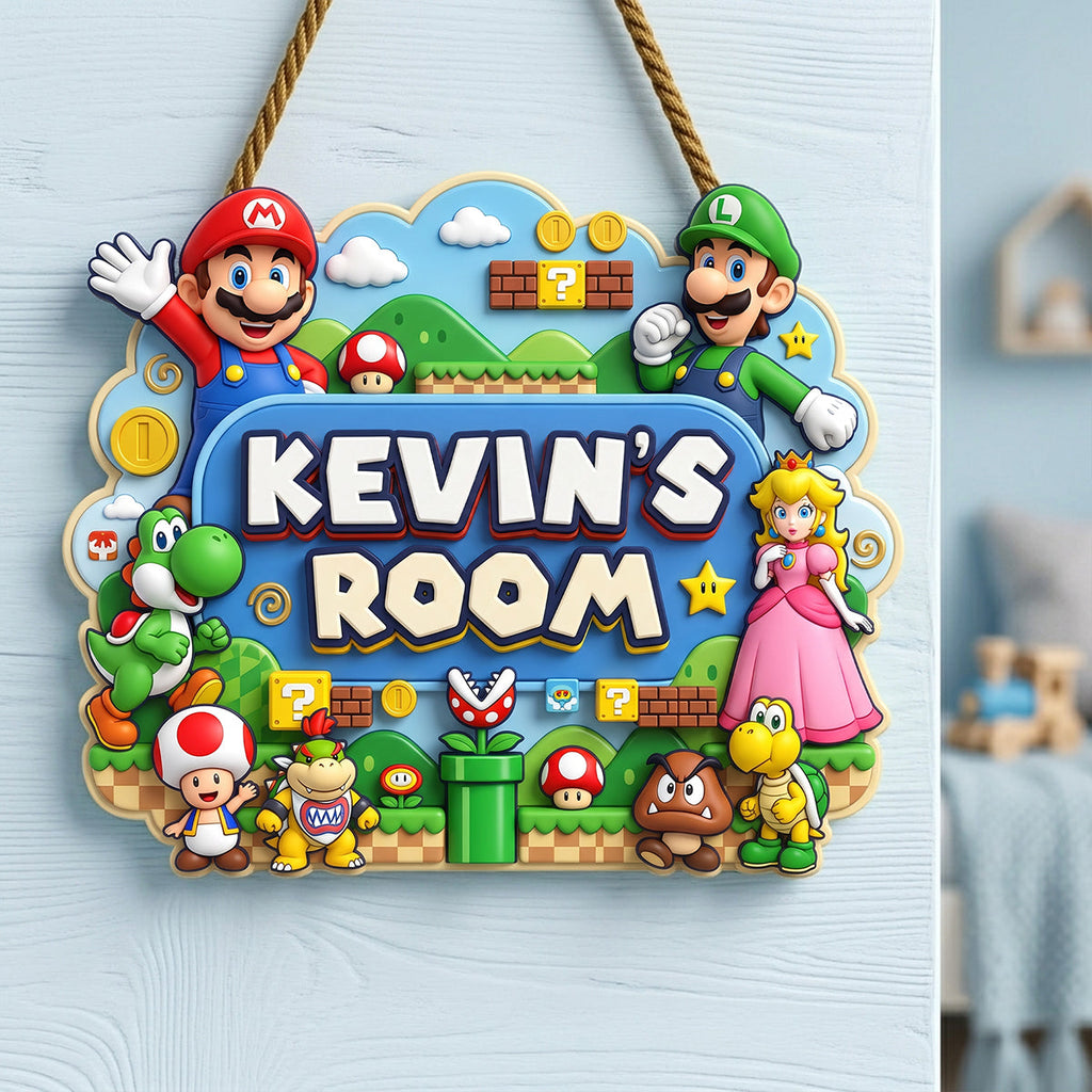 Personalized Custom Shaped Wood Sign for Kids - Super Mario Theme Gift Wood Sign GradoCreations