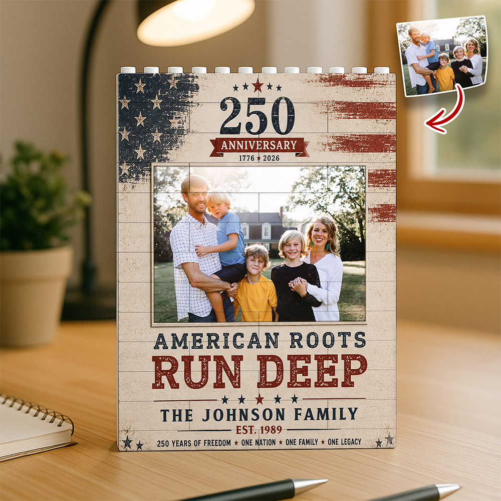 Custom Photo Building Blocks Patriotic Family Gift 250th Anniversary HN590 - Building Blocks GradoCreations
