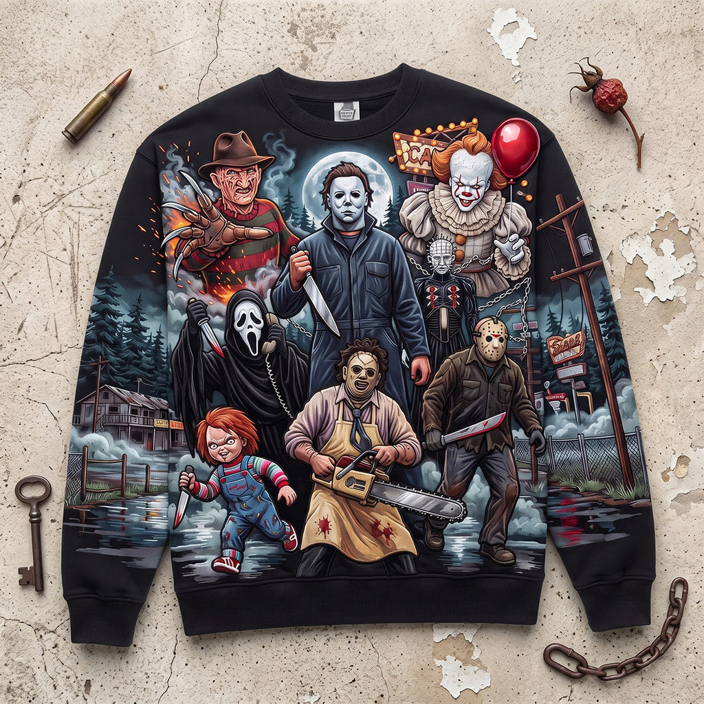 Personalized Horror Sweatshirt All Over Print Gift for Halloween AOP Sweatshirt GradoCreations