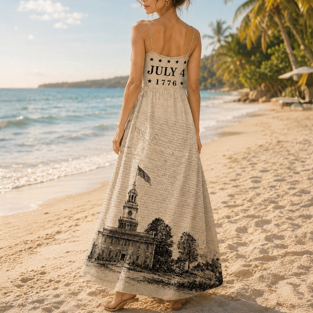 Custom Photo Maxi Dress Vintage Eagle 250th Anniversary Gift HN590 - Women's V-Neck Cami Maxi Dress Fix GradoCreations