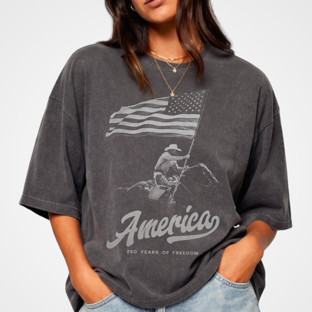 Personalized 250 Years of Freedom Independence Day Shirt Gift for Cowboy Comfort Shirt FIX GradoCreations