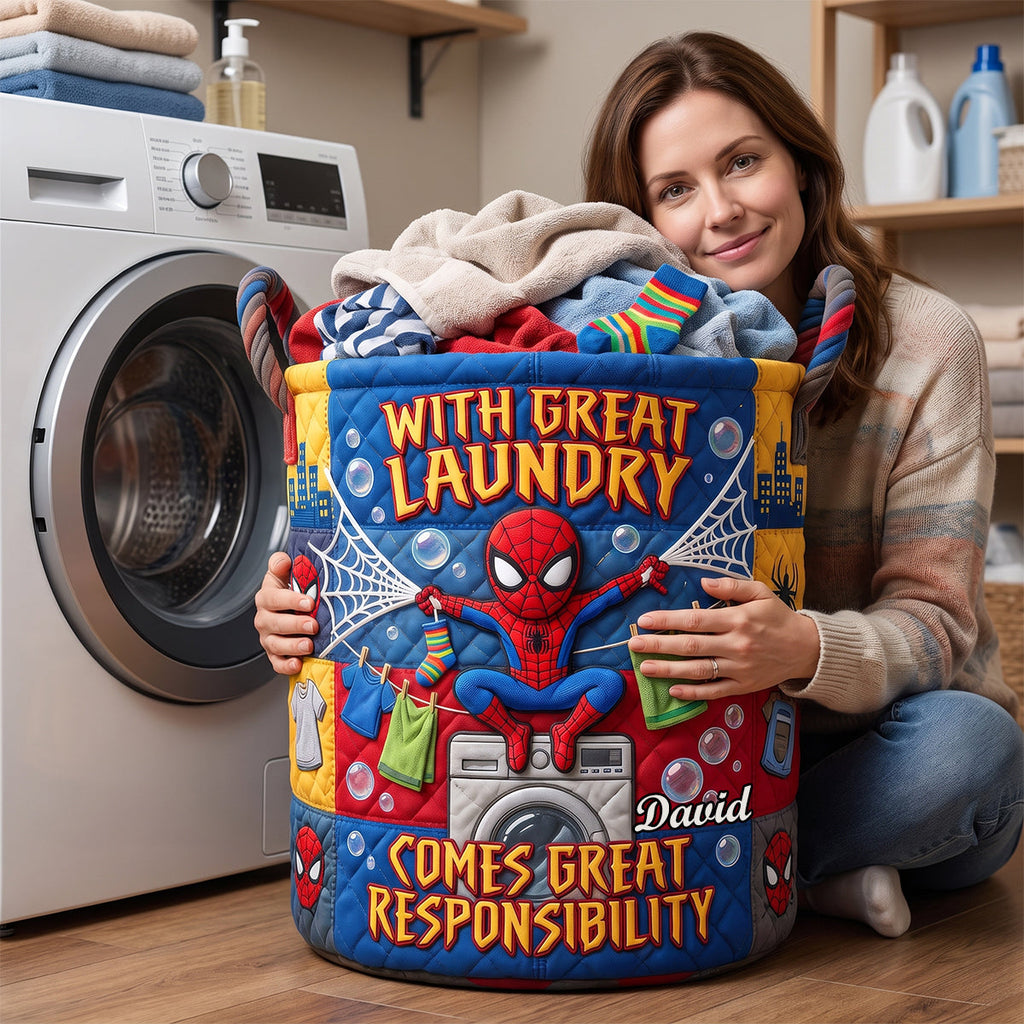 Personalized Spider-Man Quilted Laundry Basket Gift for Kids Quilted Laundry Basket GradoCreations