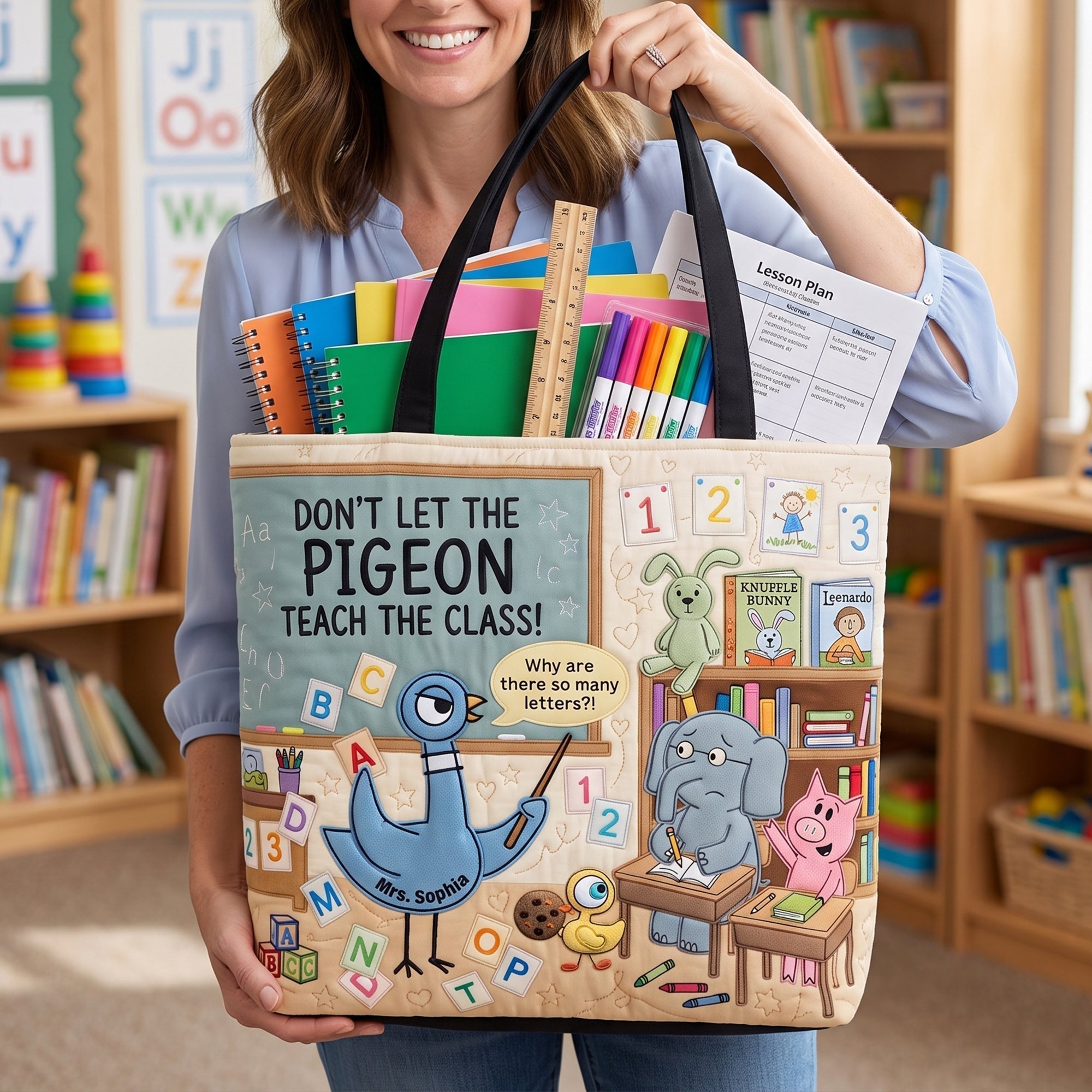 Personalized Quilted Tote Bag for Teachers - Back to School Gift Quilted Tote Bag GradoCreations