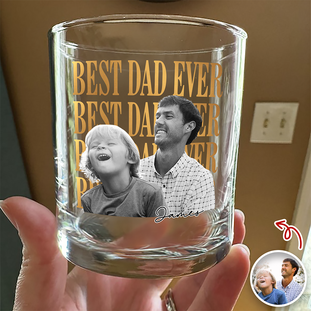 Personalized Vintage Photo Whiskey Glass Custom Gift for Dad HN590 - Print Rock Glass GradoCreations