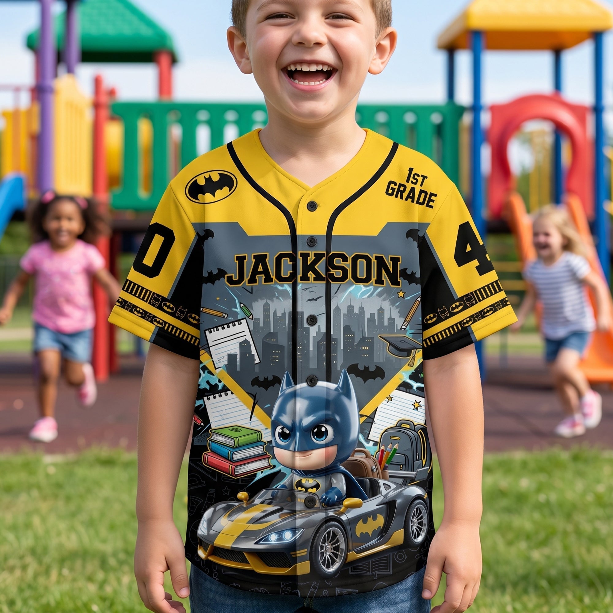 Personalized Batman Kids Baseball Jersey Custom Name Back to School Gift