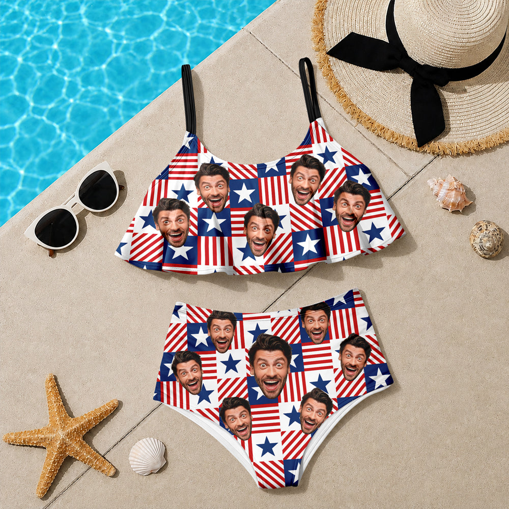 Personalized Photo American Flag Bikini Swimsuit Gift for Women HN590 - Bikini Swimsuit GradoCreations