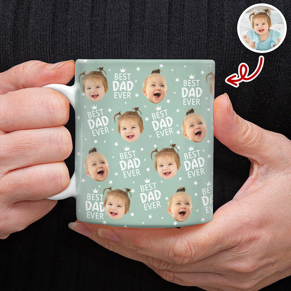 Personalized Best Dad Ever Coffee Mug Custom Photo Gift HN590 - edge to edge mug GradoCreations