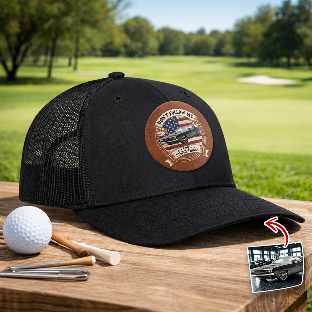 Personalized Car Photo Leather Patch Hat Custom Dad Gift HN590 - Leather Patch Hat GradoCreations