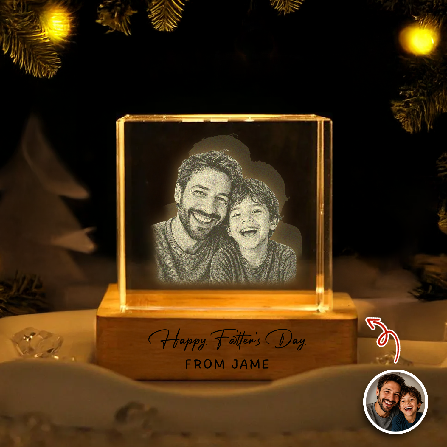 Personalized Engraved Crystal Photo Night Light for Dad HN590 - Engraved Crystal Photo With Light GradoCreations