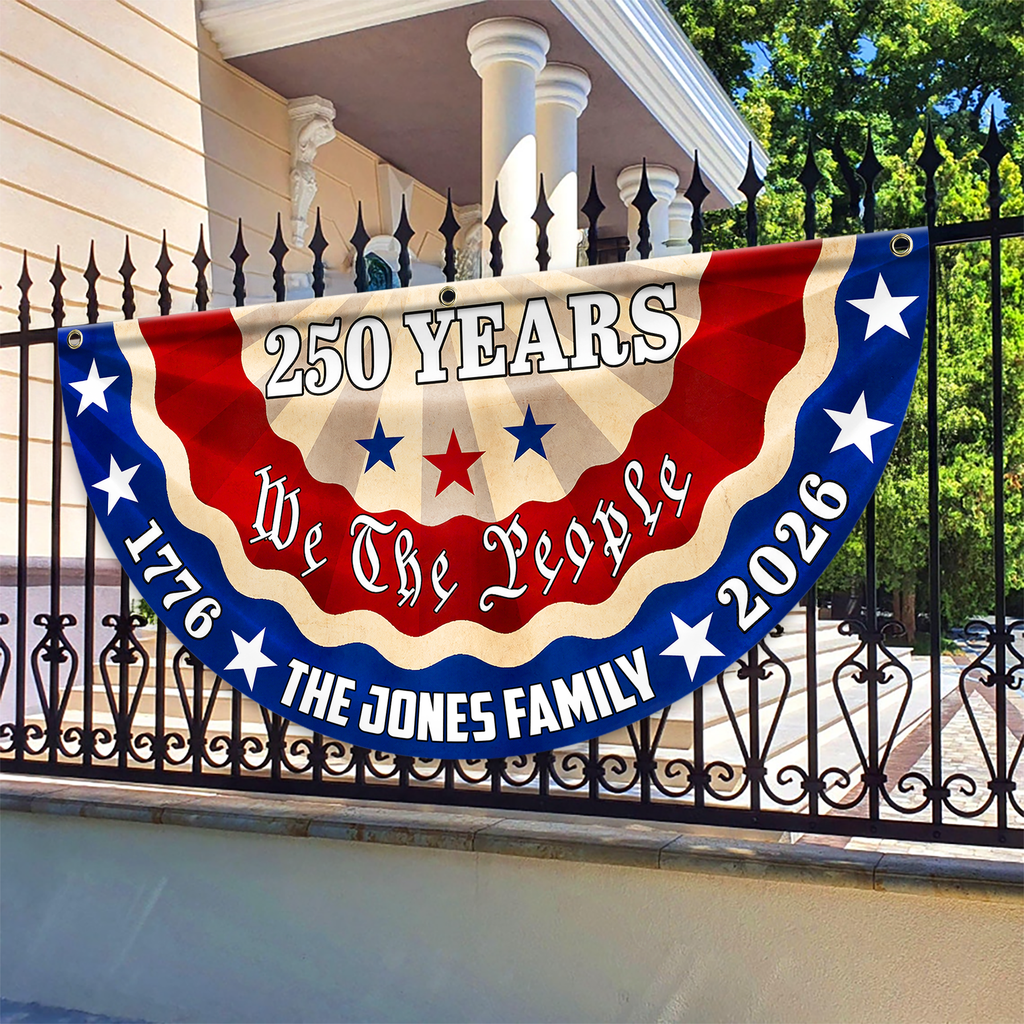 Personalized 250th Independence Day Family Flag Custom Name Gift HN590 - Non-Pleated Fan Flag GradoCreations