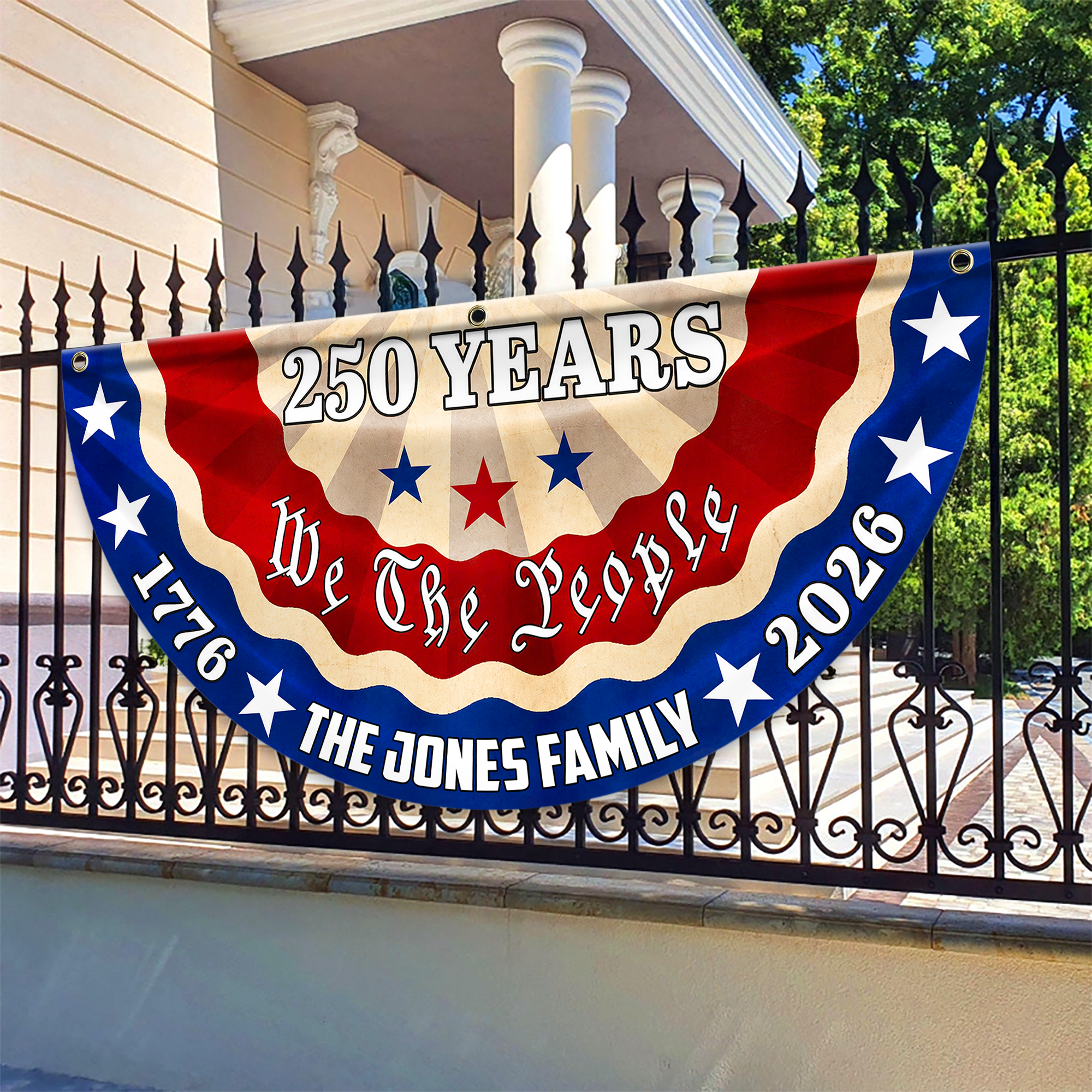Personalized 250th Independence Day Family Flag Custom Name Gift HN590 - Non-Pleated Fan Flag GradoCreations