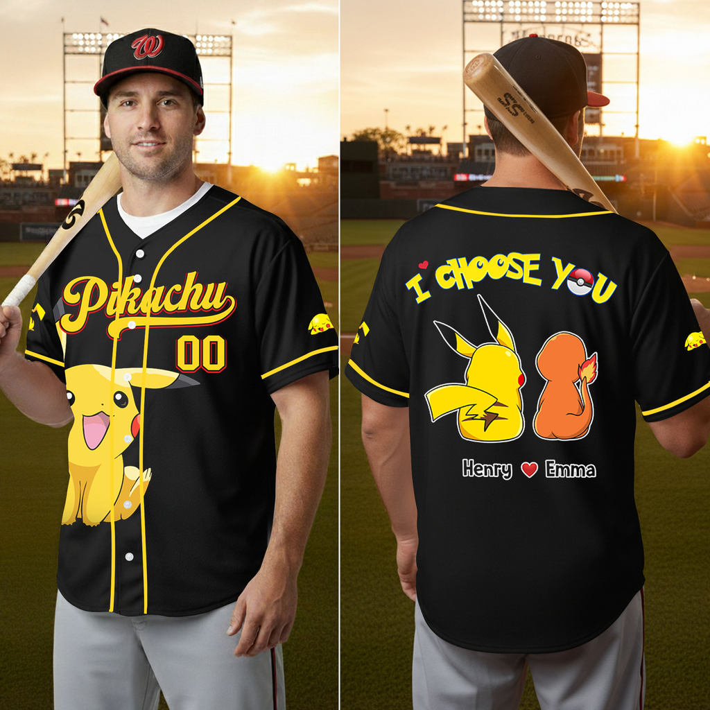 Personalized Pokemon Baseball Jersey Custom Couple Gift for Movie Fans Baseball Jersey GradoCreations
