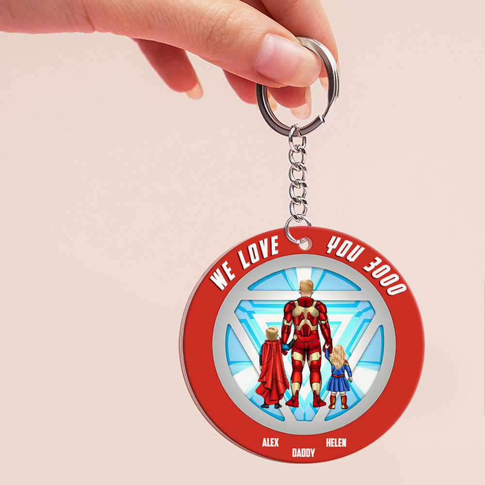 Personalized Super Hero Dad Keychain Gift for Father's Day