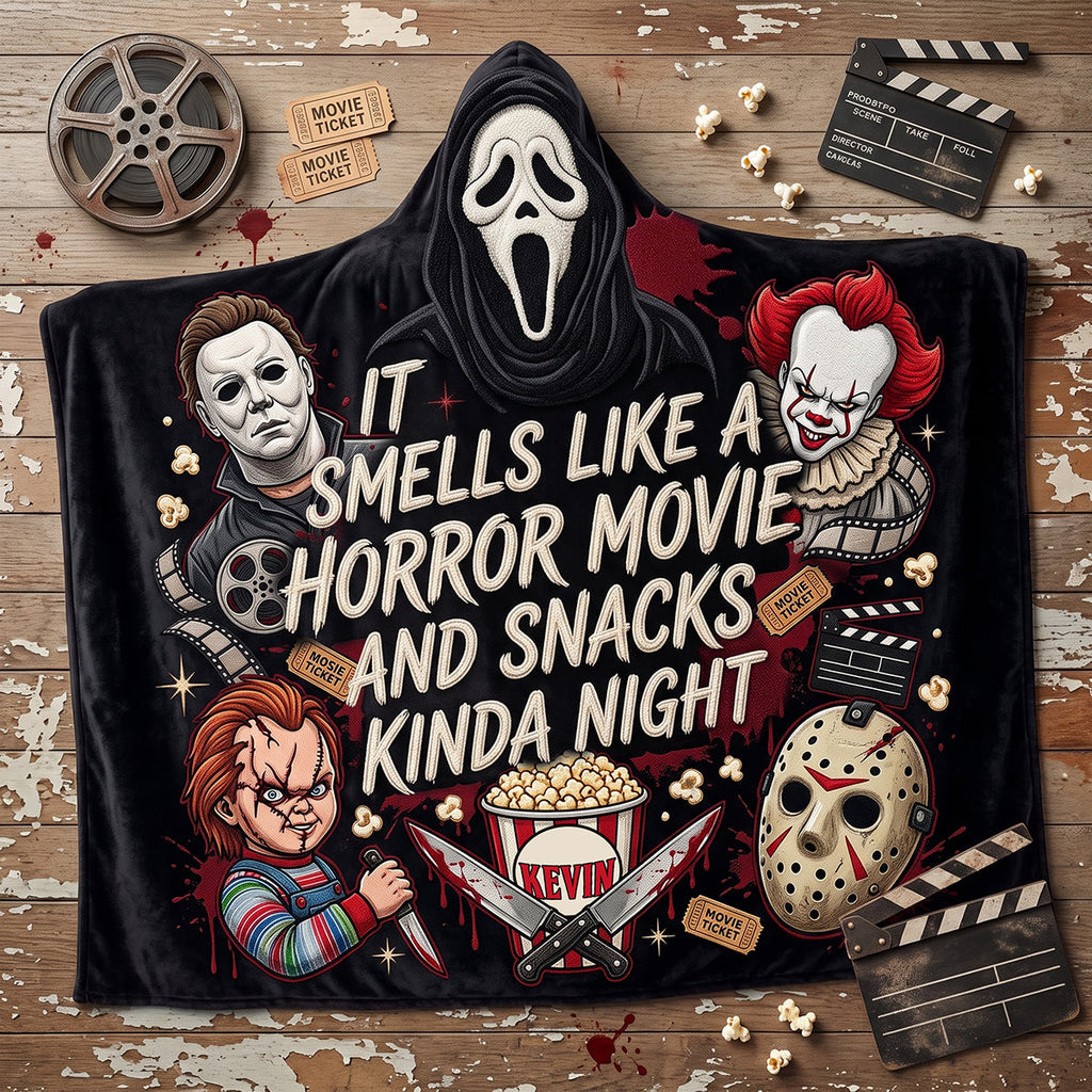 Personalized Hooded Blanket for Horror Lovers - Unique Halloween Gift Hooded Blanket GradoCreations
