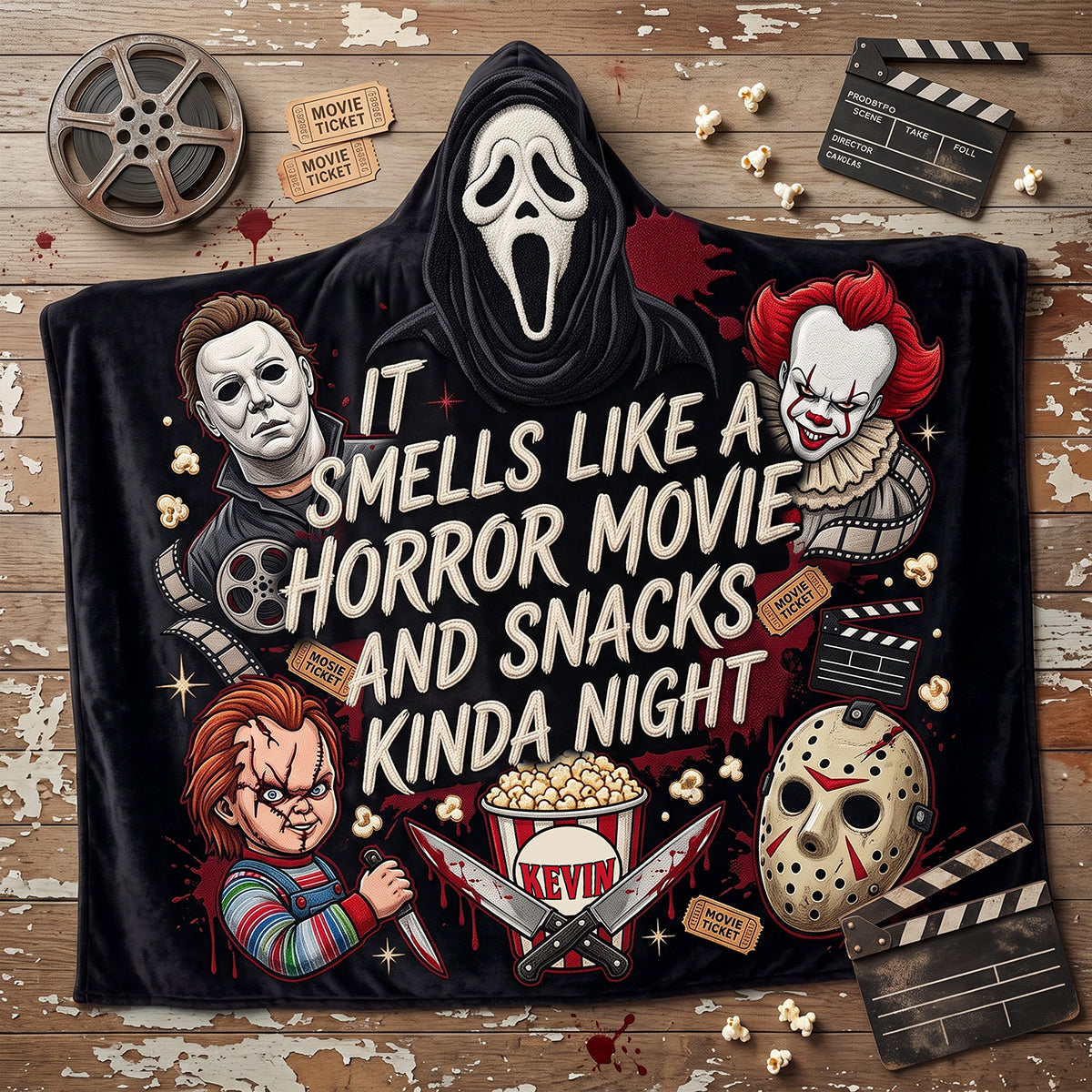 Personalized Hooded Blanket for Horror Lovers - Unique Halloween Gift Hooded Blanket GradoCreations