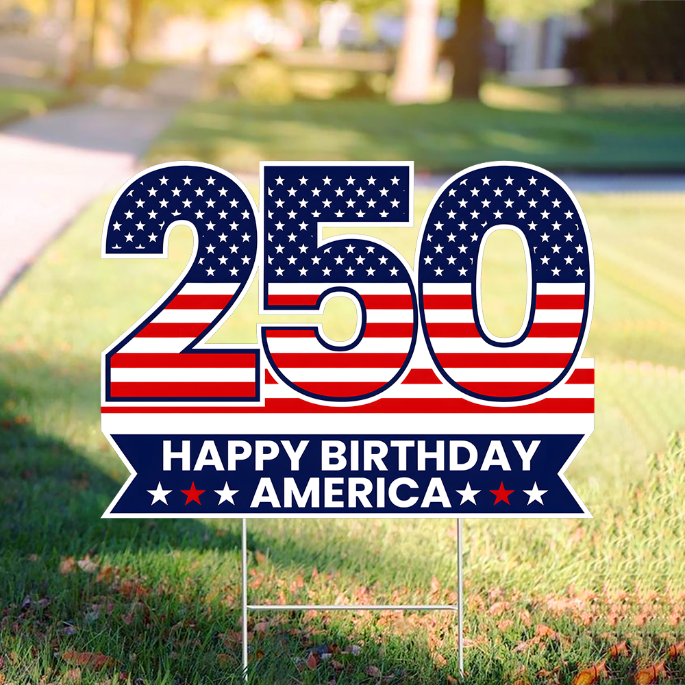 Personalized Happy Birthday America Yard Sign Custom Name 4th of July Decor HN590 - Yard Sign GradoCreations